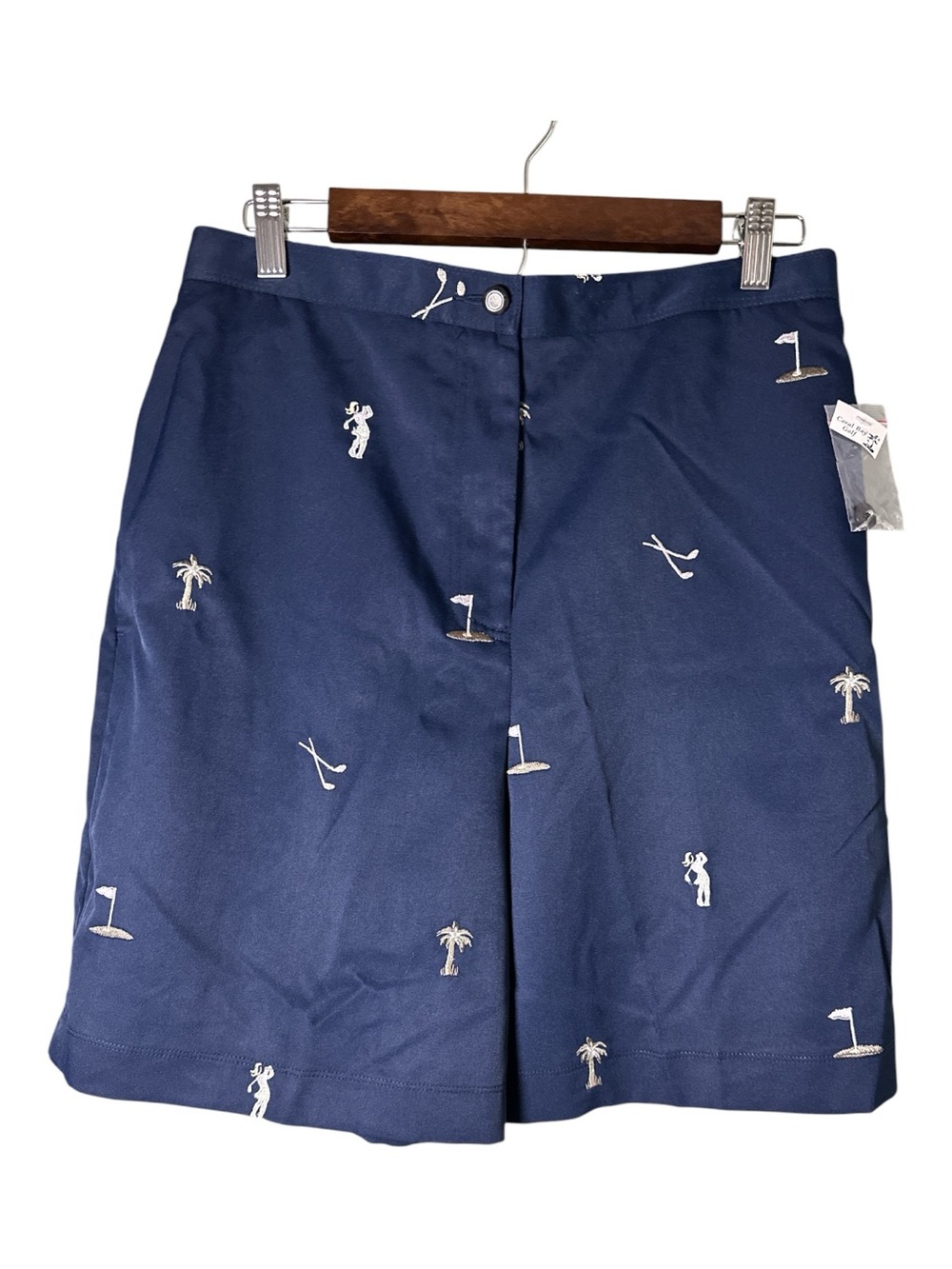 NWT Coral Bay Golf Size 10 Navy Embroidered Golf Shorts Palm Tree Flag Preppy